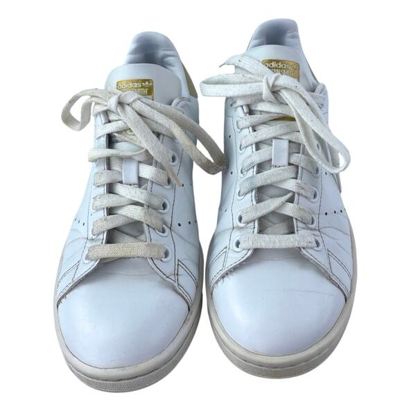 Adidas Stan Smith Women's White Gold Lace Up Tennis Leather Sneakers Shoes Sz 7 - Picture 2 of 7
